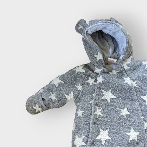 3-6 Months First Wish Gender Neutral Grey with White Stars Bunting Bag/Snowsuit - Picture 3 of 7